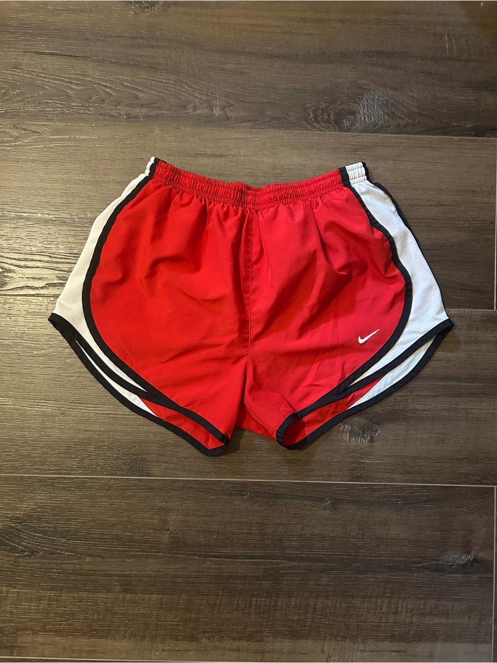 Nike Red Dri-FIT Athletic Shorts with White Swoosh